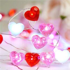 Valentines Day Decor 10 ft 40 LEDs Red White Pink Heart String Lights Battery